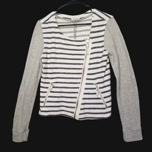 Lou and Grey Full Zip Blouse Blue Gray White Zip Pockets XS